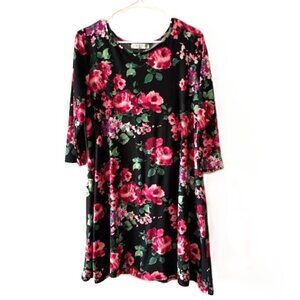 Jamie and Layla Black Floral Dress with 3/4 Sleeves